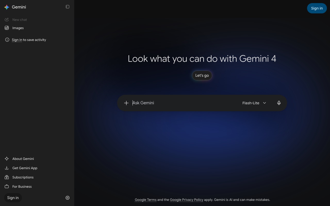 What Gemini’s website looks like before you sign in