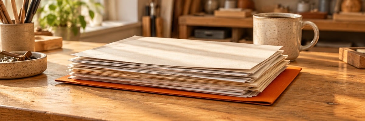 Organized papers and an orange folder